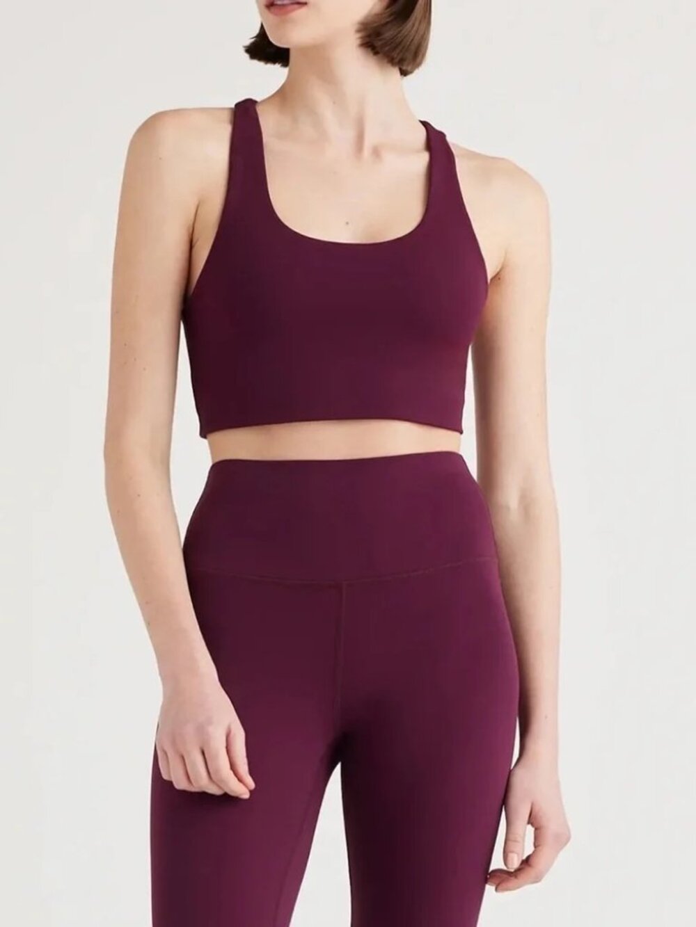 EUC Quince Ultra-Form Scoop Neck Longline Sports Bra Plum M Racerback $64